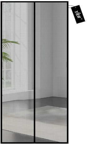 YRH Magnetic Fly Screen Door (90 x 210 cm,Black) | Fiberglass Enhanced Screen Mesh,Powerful Magnets,Heavy Duty Self-Sealing Mesh,No Drill Installation