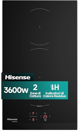 Hisense HI3201BC Piano cottura a Induzione, larghezza 30cm, 2 zone, Potenza max 3,6kW, Pannello Touch, Funzione Rapid Boil, Vetroceramica Nero