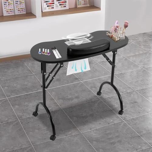 Table de manucure pliable avec roulettes et aspiration portable 91 x 72, 5 x 40 cm Blanc