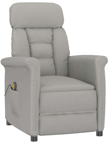 LoogCape Fauteuil de massage gris clair en microfibre 96,5 x 70,5 x 95 cm avec alimentation USB, système de massage à 6 points pour salon, bureau, home cinéma, détente et calme