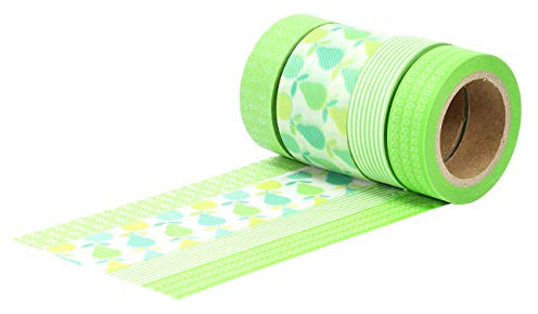 Papierdrachen 4 Rollen Washi Tape - Birnen grün - Klebeband zum Dekorieren von Bullet Journals und Geschenken - Masking Tape Set 11 für Scrapbooking und DIY-Projekte