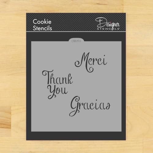Merci, Thank You and Gracias Cookie and Craft Stencil | Phrase Word Reusable Cake and Cookie Template Stencil, Decoration Stencil, Paint and Scrapbooking Stencil | CM098 by Designer Stencils