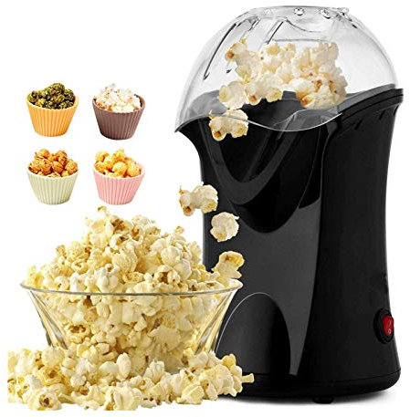 COOCHEER Popcornmaschine, Weites-Kaliber-Design mit Messbecher und abnehmbarem Deckel,1200W, Schwarz, 5261_B_EU