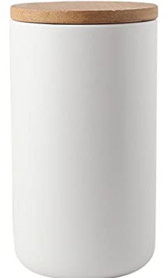AYES Keramik Food Storage Jar mit luftdichtem Bamboo Deckel - Ideal für Tee, Kaffee, Gewürze & mehr (Weiß, 900ml)