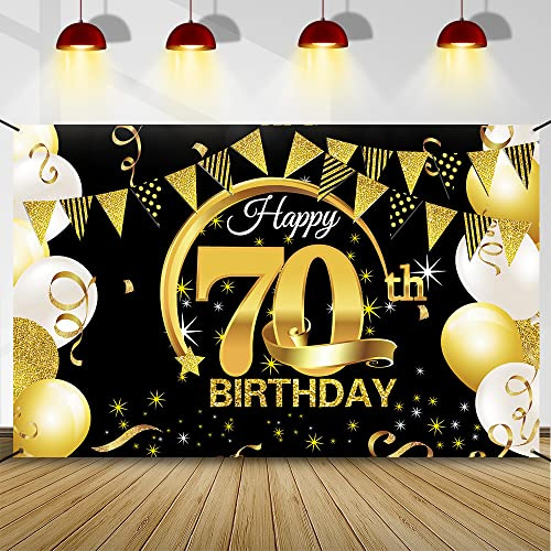 Decoración de Cumpleaños en Negro y Dorado - Pancarta, Cartel de Tela Extra Grande y Póster para Fiesta de Hombre y Mujer (Negro 70)