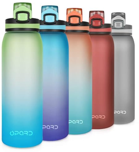 Opard Sports Water Bottle, 900ml BPA Free Non-Toxic Tritan Plastic Drinking Bottle with Leak Proof Flip Top Lid for Gym Yoga Fitness Camping