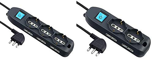 Electraline 62019 Multipresa 9 Posti 3 Polivalenti Schuko 10/16A + 6 Bivalenti 10/16A-Cavo, Nero, 1.5 m & 62000 Multipresa 6 Posti 2 Schuko e 4 Bivalenti 10/16A, Cavo HO5 VV-F