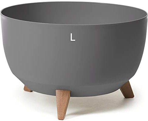 MELTOM Blumentopf mit Füßen Ø 40 cm Anthrazit Übertopf mit Drainageboden | Kunststoff matt, Füße in Holzoptik, Höhe 25 cm, Standfläche Ø 25,5 cm, fester Zwischenboden, Gummistopfen zum Ablassen