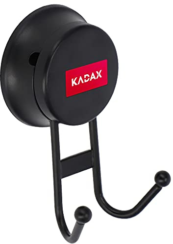 KADAX praktischer Haken mit Saugnäpfen, Saughaken aus Stahl, starke Handtuchhaken max 2 kg, Bademantelhaken, Küchenhaken, Kleiderhaken (Doppelt, Schwarz)