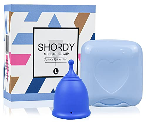 SHORDY Menstrual Cup, Single Pack(Large) with Box | Flexible Menstruationstasse & Periodenbecher | Up to 12 Hours Protection | Eco-Friendly Alternative to Tampons, Discs, Pads (Blue)