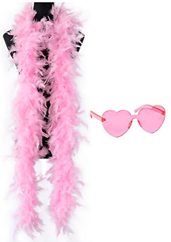 db11 Bunte Federboa, 2 m Federboa für Damen, zum Tanzen, Hochzeit, Party, Cosplay, Halloween, mit herzförmiger randloser Sonnenbrille (Rosa), rose, Einheitsgröße