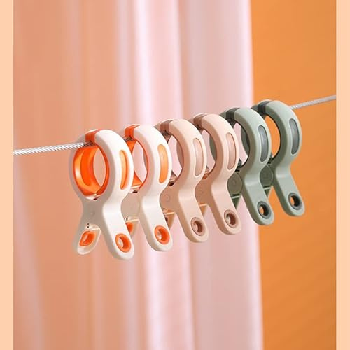Lot de 6 grandes pinces à linge en plastique - Coupe-vent - Pour plage et chaises longues - Pour chaise longue, piscine, chaise, linge de lit (6 couleurs mélangées)