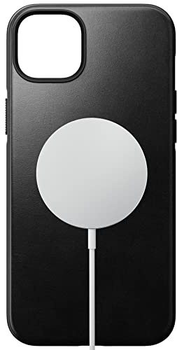 Nomad Modern Leather Case for iPhone 14 Plus - Horween Leather, 360° Raised Edges TPE Bumper, 10ft Drop Protection, Mag Safe & Wireless Charging (Black)