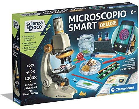 Clementoni Lab Smart Deluxe-Laboratorio, Microscopio Bambini Ottico, Esperimenti di Scienza, Gioco Scientifico 8 Anni (Versione in Italiano), 19310