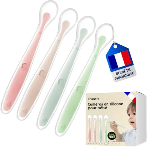 Cuillere Bebe 1er Age (4 Pièces) Cuillère Bébé en Silicone Souple