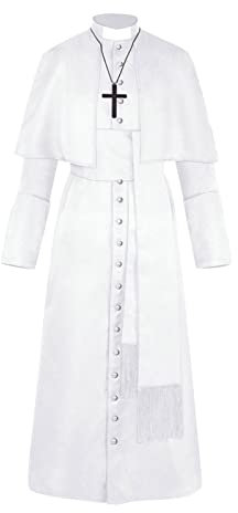 Costume de pasteur pour homme de couleur unie pour Halloween, prêtre, médiévale, rétro, cosplay, manteau plumeau, manteaux pour hommes, manteaux pour petit ami, blanc, M