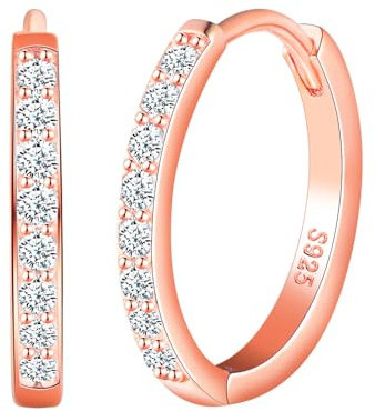 CPSLOVE Orecchini Cerchio da Donna Ragazze Eleganti Orecchini Cerchi con Zircone in Argento 925 Orecchini Creole de Diametro 1.4cm