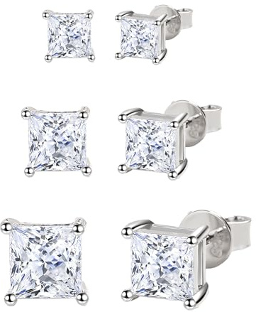 Hinvan Pendientes de Plata 925 Zirconia Cúbica - 3 Pares Mujer Hombre Niñas Aretes Piercing 4-6mm