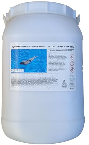 AQUATEC PLUS Cloro per piscina rapido dicloro granulare 56% a Rapida Dissoluzione per Trattamento Shock e Mantenimento Acqua di Piscina