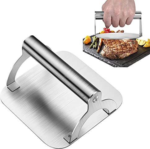 ISCBAFYX Household Burger Press Stainless Steel Square Manual Hamburger Meat Patty Maker Meat Smasher for Bacon Grilled Sandwich Egg and Steak Kitchen Tools