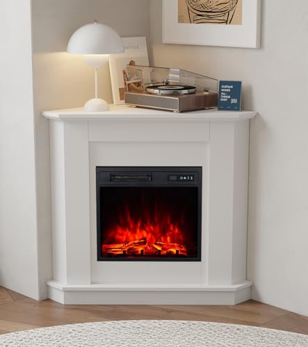 MachenFlame Elektrokamin 45,7 cm (18 Zoll), mit Eckumwicklung, Einstellbarer Flammenfarbheizer, Knopf und Fernbedienung, klassisches Weiß