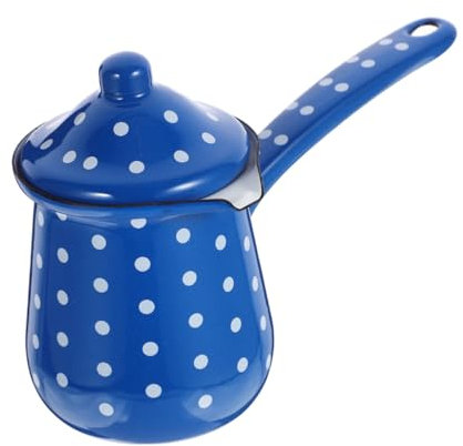 BIUDECO Retro Blue White Dot Large Enamel Turkish Coffee Pot and Milk Jug Multi-Function Wear-Resistant Coffee Kettle for and Tea Supplies Compact for Home and Travel