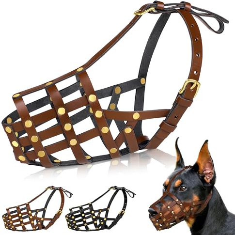 OOPSDOGGY Doberman Hundemaulkorb für große Hunde - Leder Atmungsaktiver Sicherer Korbmaulkorb für große Rassen Husky Deutscher Schäferhund Verhindert Beißen Kein Kauen Verstellbar (Schwarz)