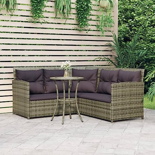 THOYTOUI 2-TLG. Sofagarnitur, Gartengarnitur Set Terassenmöbel außen Terrassenmöbel Balkonmöbel Set Geeignet für Balkon Veranda Terrasse Garten in L-Form mit Kissen Grau Poly Rattan