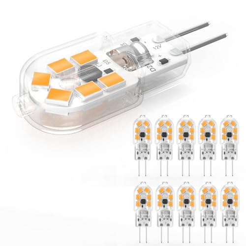 YUIIP G4 LED Lampe, 200LM Warmweiß 3000K, 1.4W Leuchtmittel Entspricht 14W-20W Halogenlampe, AC/DC 12V G4 Birne Kein Flackern, Nicht Dimmbar, 10er Pack