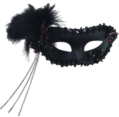 Asudaro Maskenball-Maske 1/4 Stück Gesichtsbedeckung mit seitlichen Federn und Strasssteinen, Halbmaske aus Kunststoff, Augenbedeckung,Kette,Quaste,Prinzessinnen-Gesichtsbedeckung für Cosplay Party