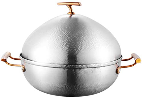 Fondue Chinese Copper Hot Pot, Shabu Shabu Divider Hot Pot, Stainless Steel Pot with Divider and Lid,Shabu Shabu Pot for Induction Cooktop Gas Stove Kitchen Cooker(Silvery,Diameter 30CM)
