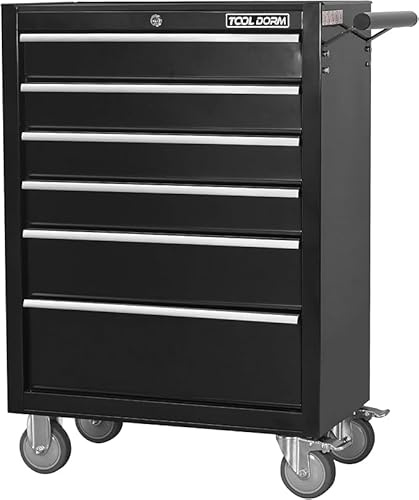 TOOL DORM Carrello Porta Attrezzi con 6 Cassetti, Carrello Attrezzi Officina su Ruote Adatta per Officine Domestiche e Giardini, Chiusura Centralizzata per Tutti i Cassetti, Nero