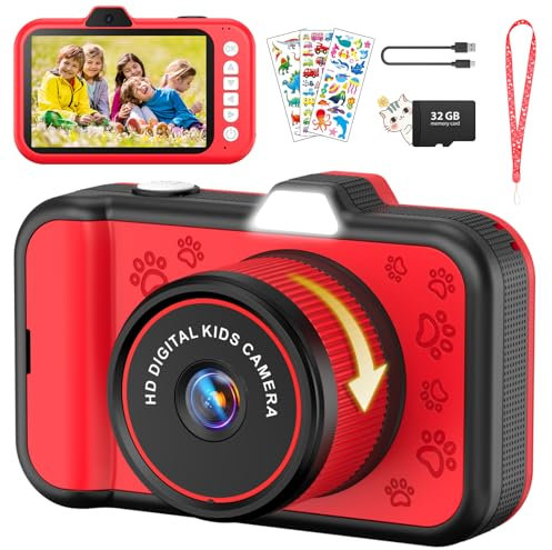 Appareil Photo Enfant, Usteetic 3,5” Grand Écran 48MP 1080P Appareil Photo Numérique Enfant avec Objectif Zoom Rotatif à 360° LED Flash Cadeau de Noël Jouet pour 3 4 5 6 8 7 9 10 Ans Garçons Filles