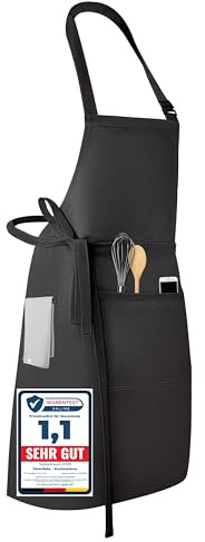 VATERLIEBE Grillschürze Herren mit extra langen Bändern & Seiten-Schlaufen – Kochschürze mit Taschen – verstellbarer Halsgurt – wasserabweisend & pflegeleicht – für Grill, Küche & Werkstatt