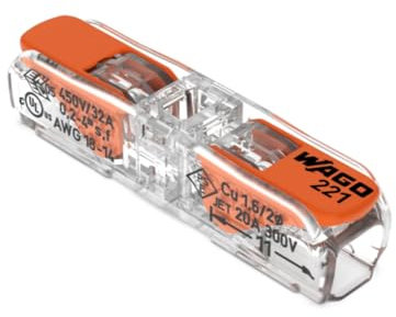 Wago, Bornes à Levier Longitudinales Série 221, Sachet de 10, Pour Fils Rigides, Semi-Rigides et Souples 0.2-4 mm², Tension 450V, Courant 32A, Longueur Dénudage 11mm, Connexion Rapide et Sécurisée
