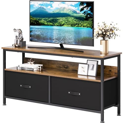 OPULENTHOME TV Schrank, Lowboard, TV Bank, Fernsehschrank Mit 2 Schubladen Und 2 Regaletagen,Fernsehtisch Aus Holz, TV Regal für Fernseher Bis Zu 55 Zoll, für Wohnzimmer, 99 x 57 x 30 cm
