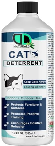 DD Teck Cat Deterrent for Home & Garden – Lemon Scented Natural Deterrent, Stops Scratching, Peeing, Digging & Entry, Safe for Cats & Kittens, Indoor & Outdoor Use (500ml)