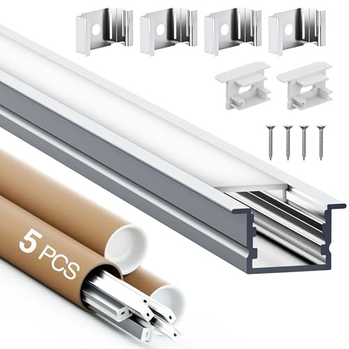 LED Aluminium Profil 2m (20m) Led Trockenbau Profil led fliesenprofil für als 20 mm oder Dual Led Streifen/Led Leisten/Led Profil, with Milchig Weißer Abdeckung Endkappen (SP25-U-5*2m(10m)LED≥15mm)