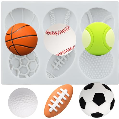 Sijiangmold Sportball Silikon Fondantform Fußball Volleyball Fußball Basketball Baseball Tennis Golf Formen für Kuchendekoration Schokolade Cupcake Topper Polymer Clay Candy Gum Paste