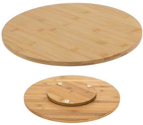 GEEZY Bamboo Wooden Lazy Susan Turntable 35cm - FSC Certified, Stable with 3 Feet - Ideal for Serving Food, Cheese, Desserts & Organizing Items - Great for Dining Tables, Kitchens & Home Organisation