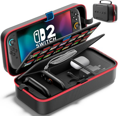 Rysker Switch 2 Tasche kompatibel mit Nintendo Switch 2 2025, Große Switch Tragetasche für Joycon und EU Netzteil, Switch 2 Case mit 28 Switch Spiele für Nintendo Switch Zubehör