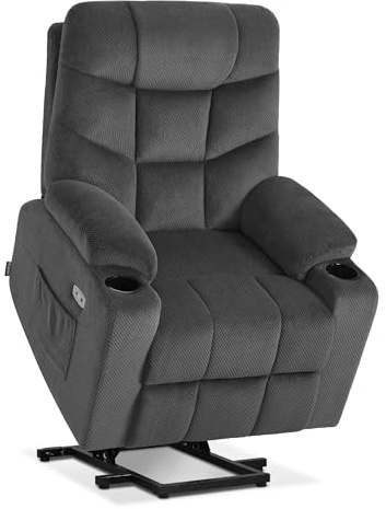 MCombo M Poltrona TV con aiuto per alzarsi elettrico, poltrona con aiuto per alzarsi, poltrona TV con funzione reclinabile fino a 140°, con USB 7286 (Tessuto, Grigio scuro)
