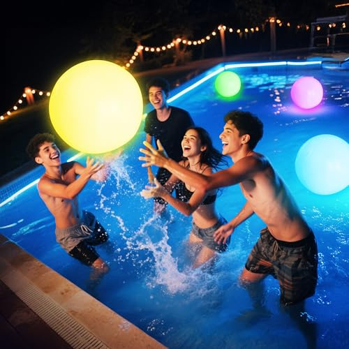 KIRALUMI Pool Toys - 16 Light Up Beach Ball, 1 Pack Glow in The Dark Balls with 8 LED Modes, Pool Games for Adults, Teens and Kids, LED Ball for Outdoor or Indoor Activities