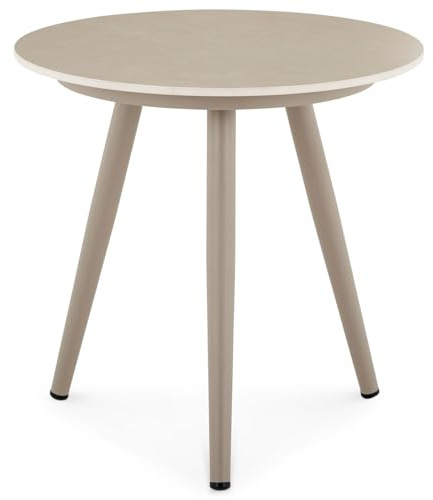 IDIMEX Beistelltisch Rosalia, Champagner - Kleiner Tisch mit runder Keramik- Platte und Gestell aus Aluminium, robust & wetterfest, In & Outdoor