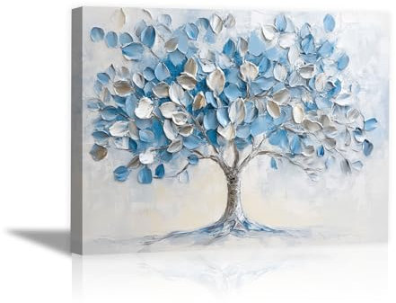 DunPei decorazione geometrica minimalista, Albero della Vita Astratto Grande da parete per Soggiorno Camera da letto - 50x70cm Incorniciato(Blu-bianco)
