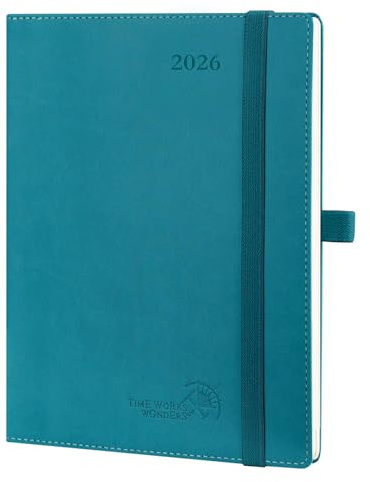 POPRUN 2026 A5 Diary Week to View (22x16.5 cm) PU Leather Soft Cover Vertical Weekly Appointment Diary 26 Work Planner, Monthly Tabs, 100GSM Paper (Pacific Green)