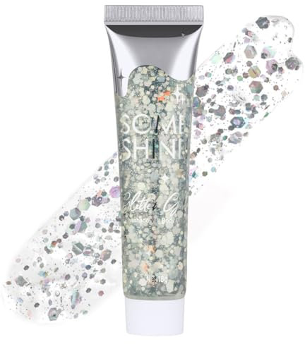 AYBUY Purpurina Cara Gel, 18g Festival Gel Purpurina Liquida Corporal, Gel Chunky Glitter Corporal para Carnaval, Festival, Mascarada y Maquillaje de Fiesta (Plata)