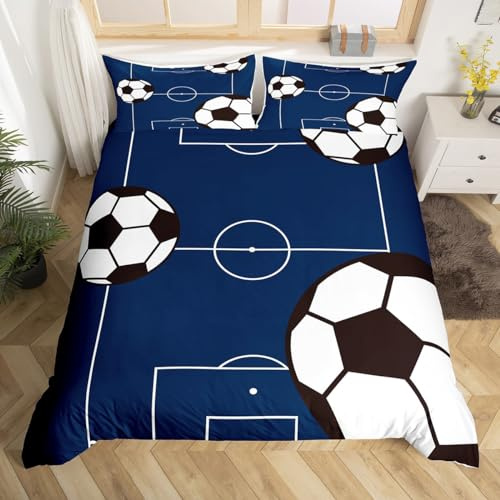 Homemissing Football Housse de Couette 140x200cm Enfants Adolescent Ensemble de literie garçons Filles Teen Sports Theme Parure de Lit Respirant Terrain de Football