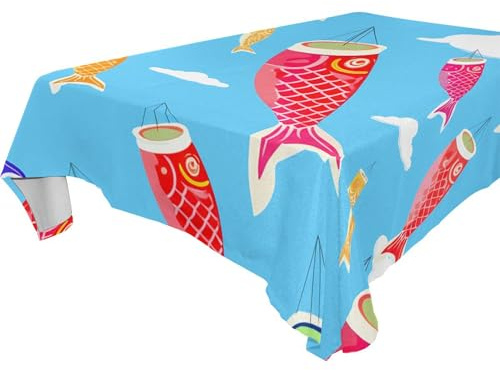 Burbuja Colorful Japanese Windsocks Tablecloth, Rectangle Table Cloth Anti-Wrinkle Thick Table Cover for Dining Kitchen Party Decoration, 60x90 in