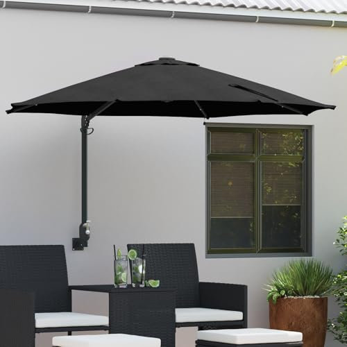 Générique Parasol Mural de Jardin avec LEDs Noir 248 cm,Parasols & voiles d'ombrage,9.15KG-42003249
